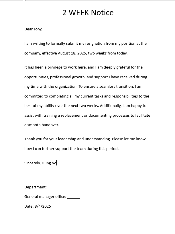 Resignation Certificate