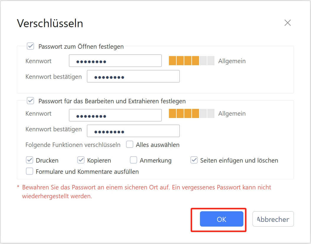 Verschlüsselung bestätigen