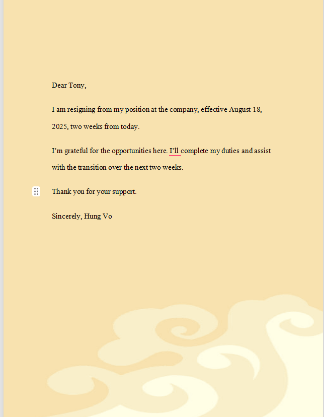 Warm Color Resignation Letter