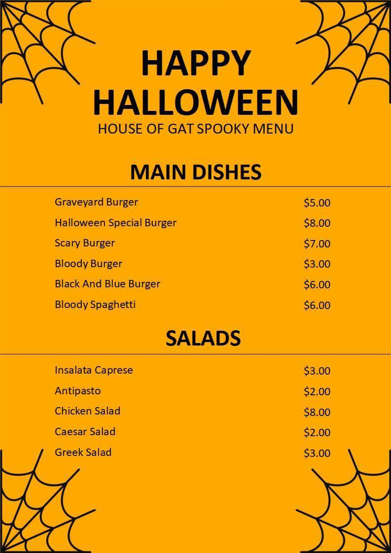 Black Orange Spider’s Web Halloween Menu
