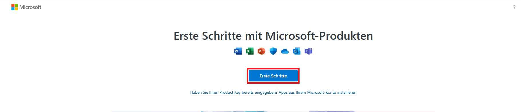 Microsoft Office Setup-Seite