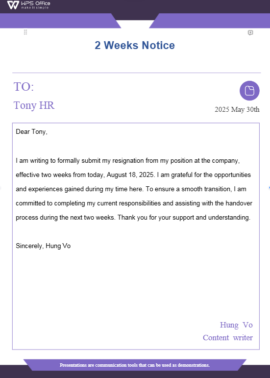 Purple Resignation Letter