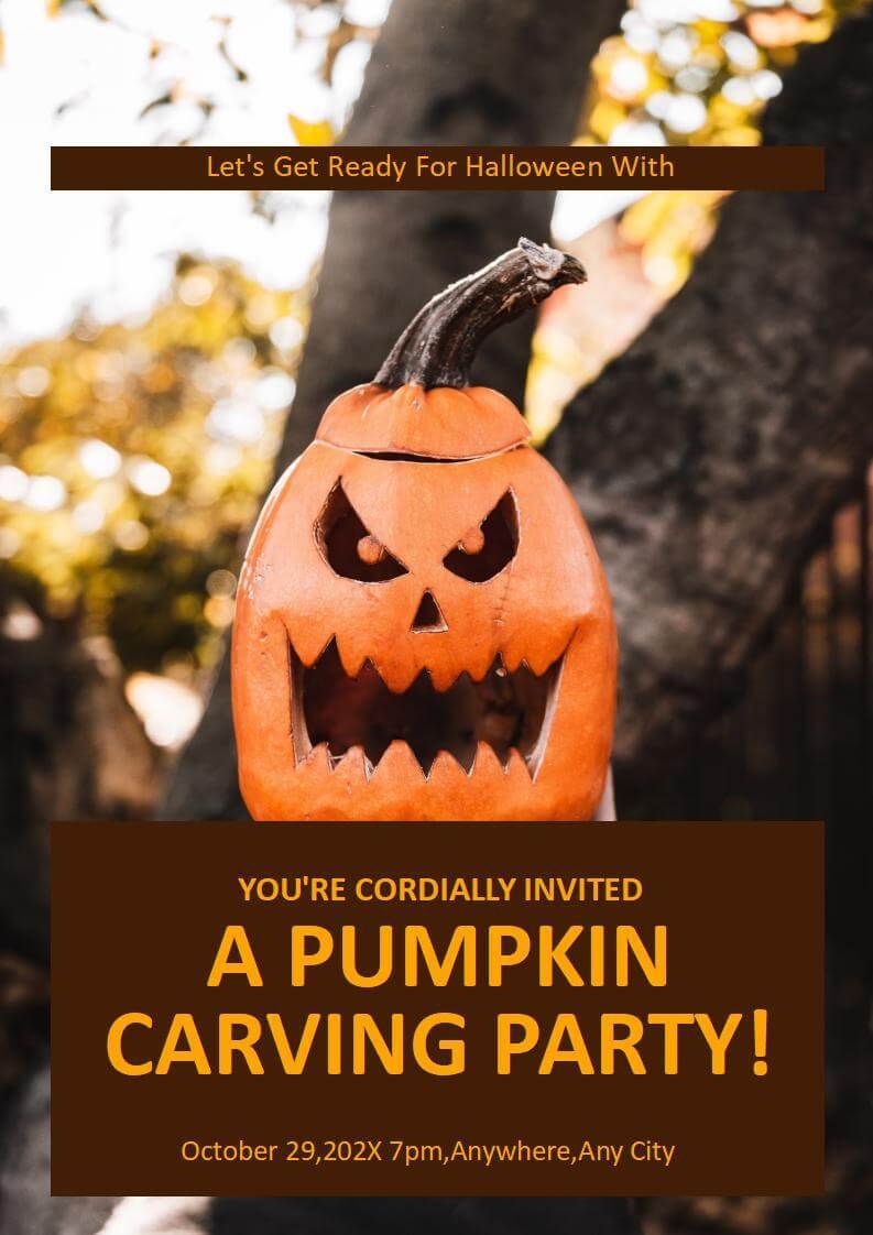 Orange Photo Halloween Pumpkin Carving Invitation