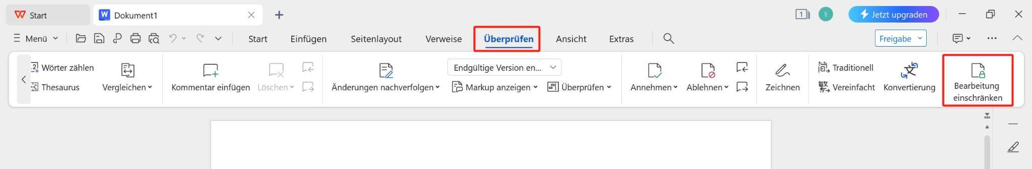 Bearbeitungsfunktion in WPS Office einschränken
