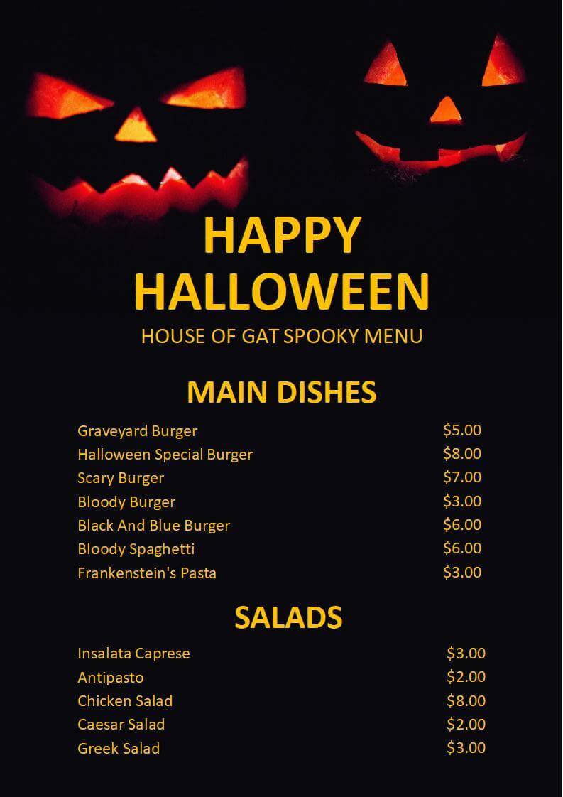 Black Yellow Halloween Menu