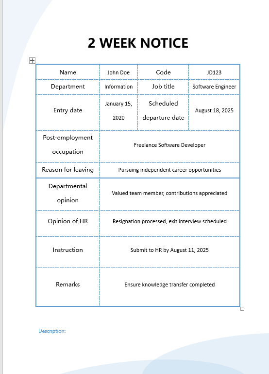 Resignation Application Form