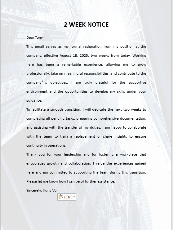 Business Resignation Application