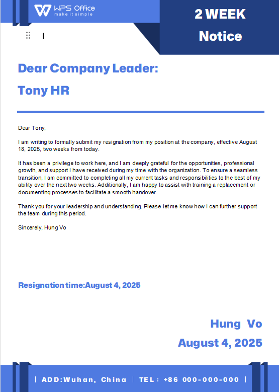 Blue Resignation Letter