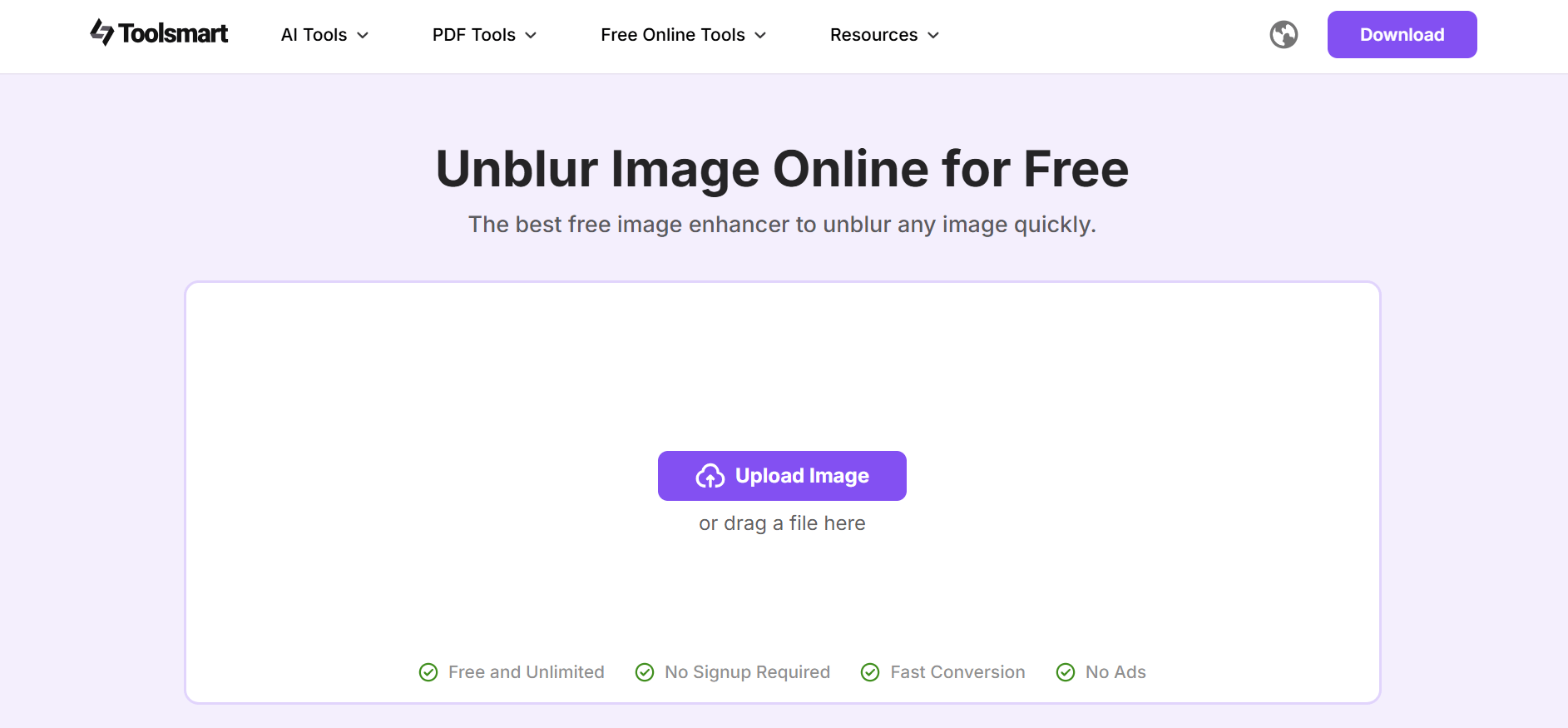 Toolsmart Unblur Image Website