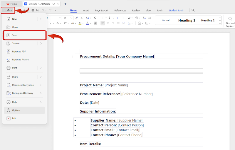 Uložit soubor WPS Office