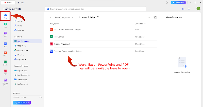 Otevřít soubor WPS Office