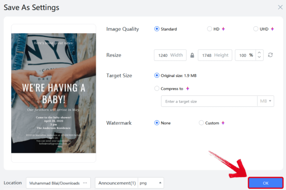 Save As Settings WPS Photos