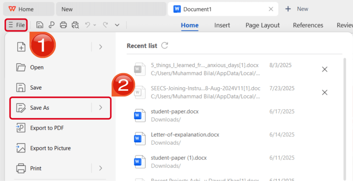 File Options WPS Office