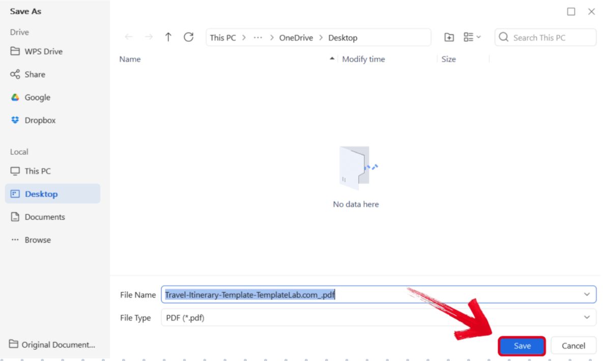 Save As Window WPS Office PDF
