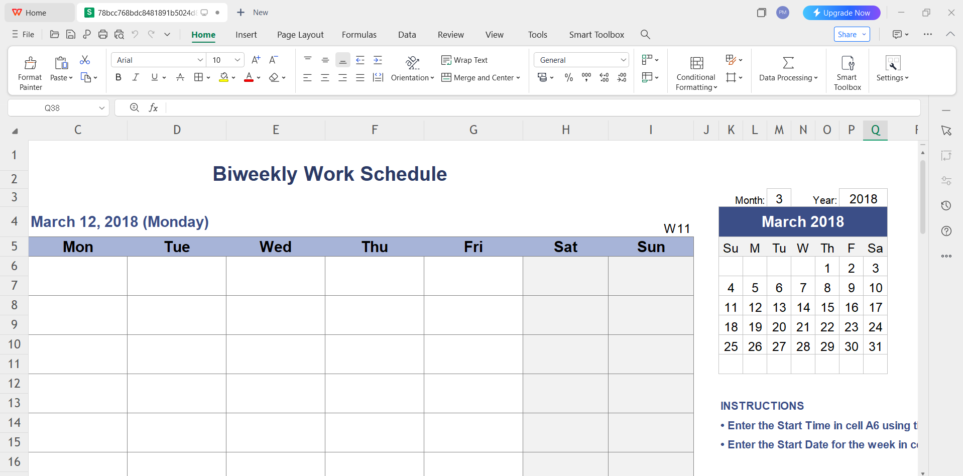 Weekly work plan editing in WPS Spreadsheets