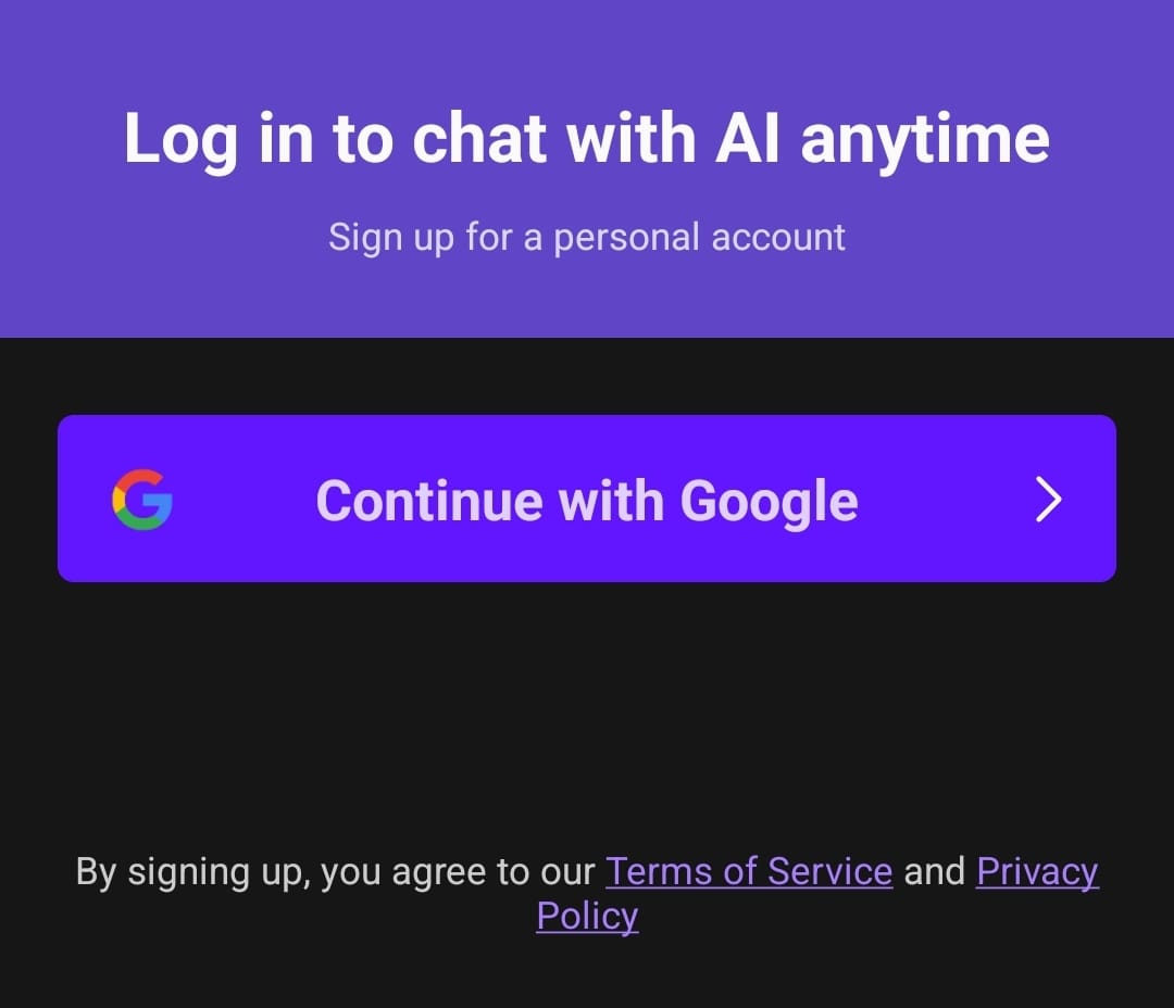 Sign up screen