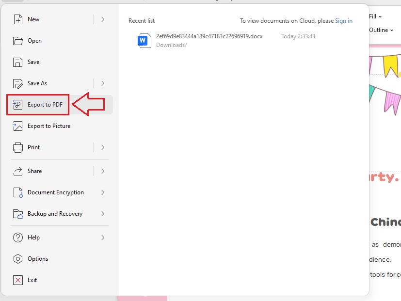 Exporting the Document