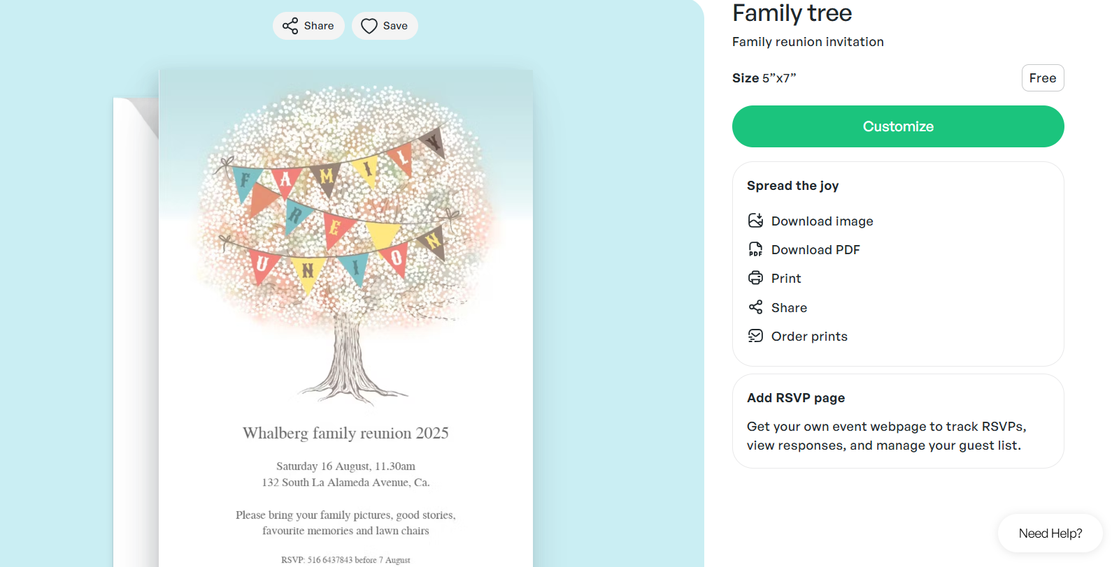 Whalberg Family reunion 2025 Invitation Template – Vintage Tree Design