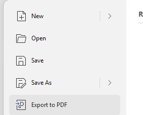File menu options