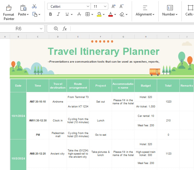 Opening the Excel Template