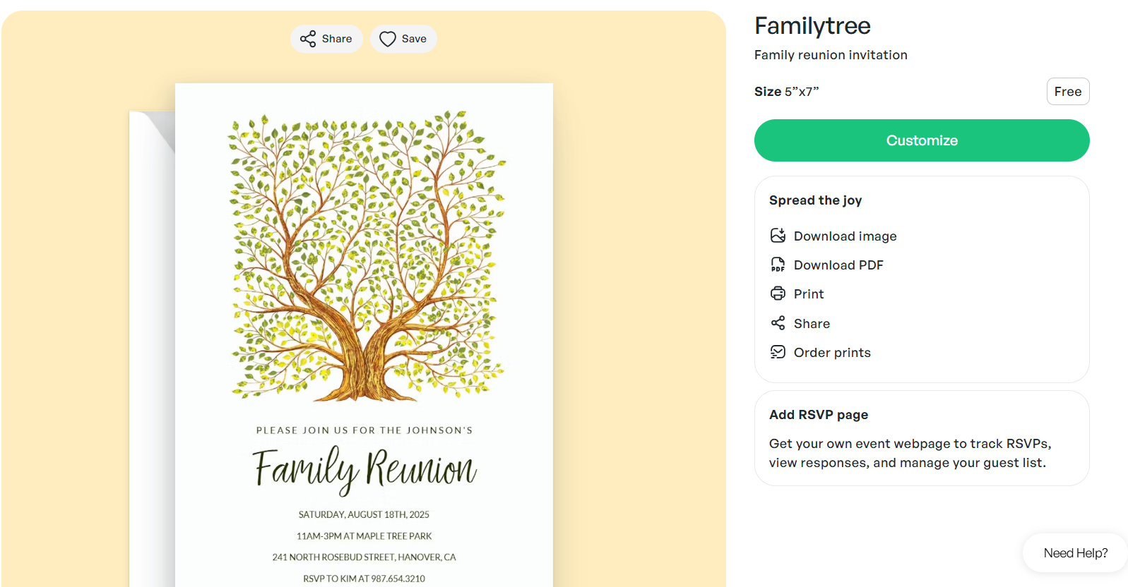 Family Tree Invitation Template – Playful Hearts & Tree Design