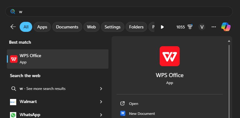 Windows search WPS Office