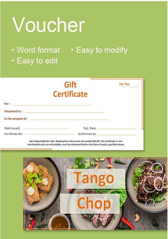 Voucher and food dishes