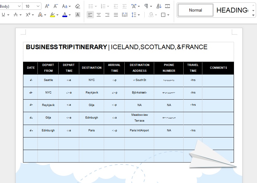 Opening the Word Template