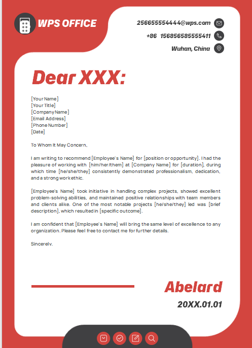 Bold red-accented letter template for professional recommendation