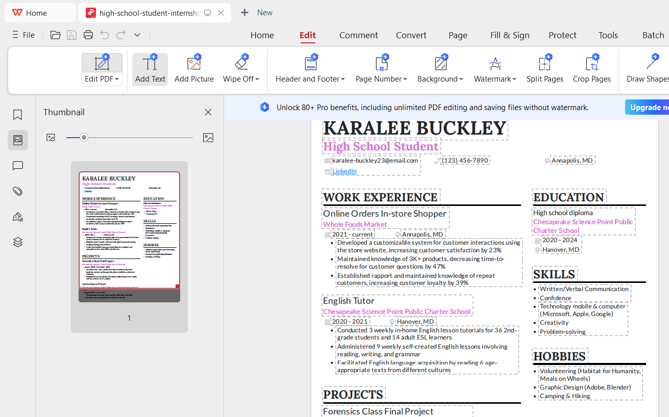 Click ‘Edit Text’ to modify name, education