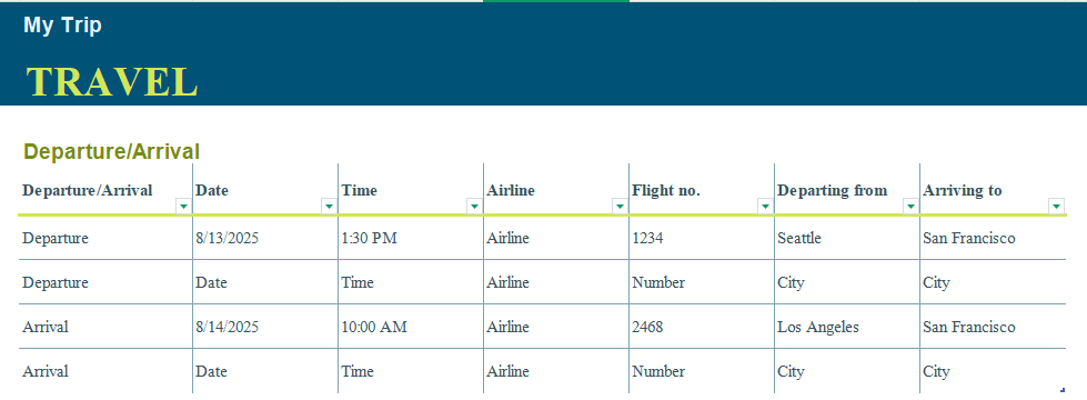 Trip Planner [Excel] Template