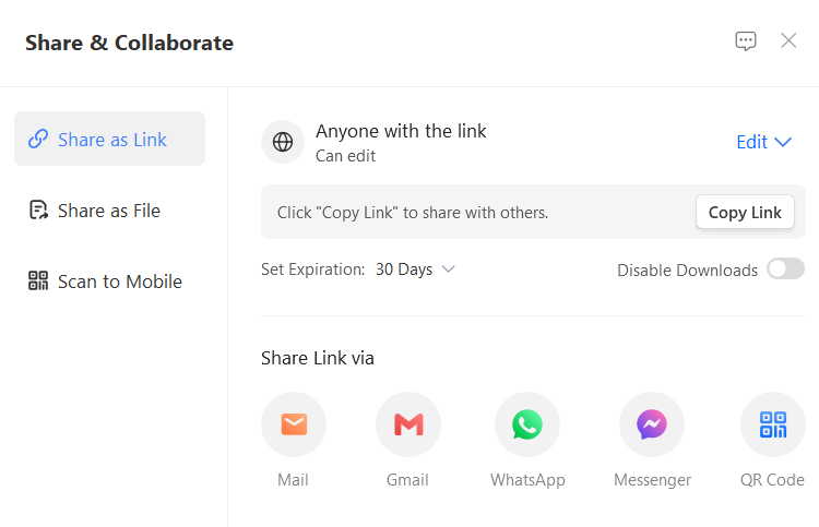 Generating a shareable WPS link for the recommendation letter
