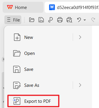 Saving the letter of recommendation as a PDF file in WPS Office