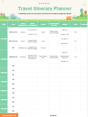  Travel itinerary planner [Excel] Template