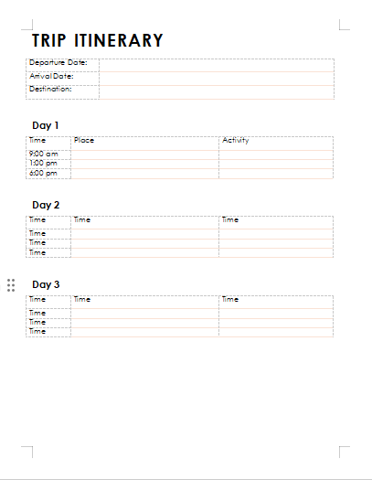 Minimalist Trip Itinerary [Word] Template