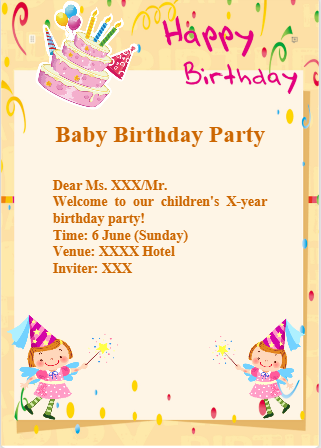 Baby Birthday Invitation Template