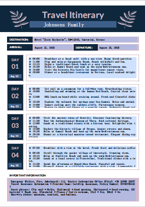 Travel Itinerary Template [Word, Excel, PDF]