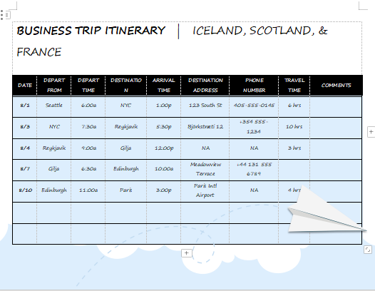 Business Trip Itinerary [Word] Template