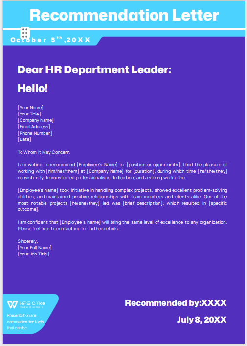  Soft purplish-blue themed letter format for academic or personal use.