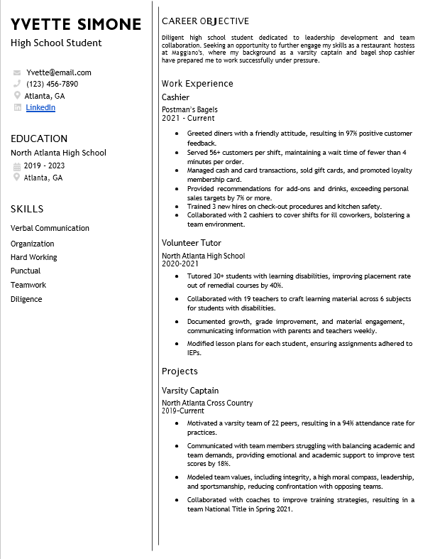 High School Student Resume