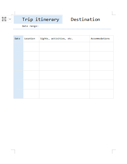 Simple Trip Itinerary [Word] Template
