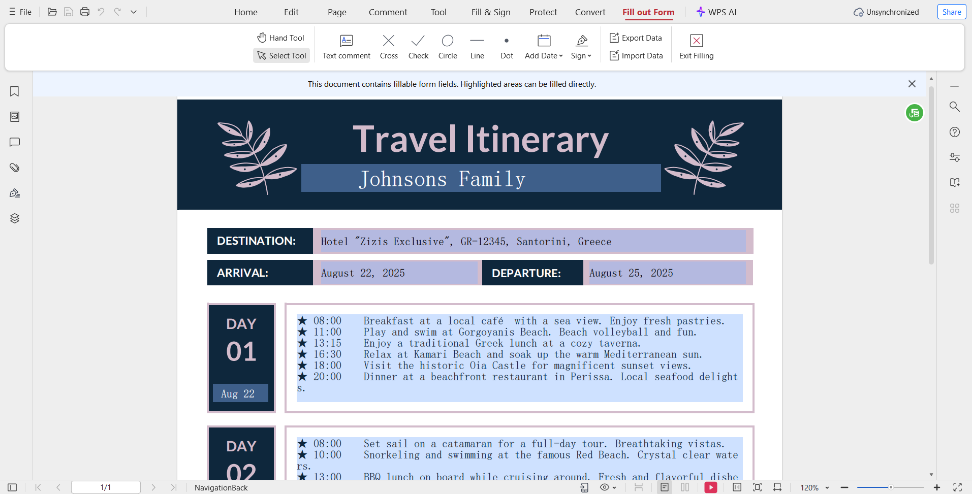 PDF Edit WPS Office Itinerary