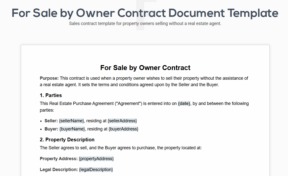 real estate contract for sale by owner, free download