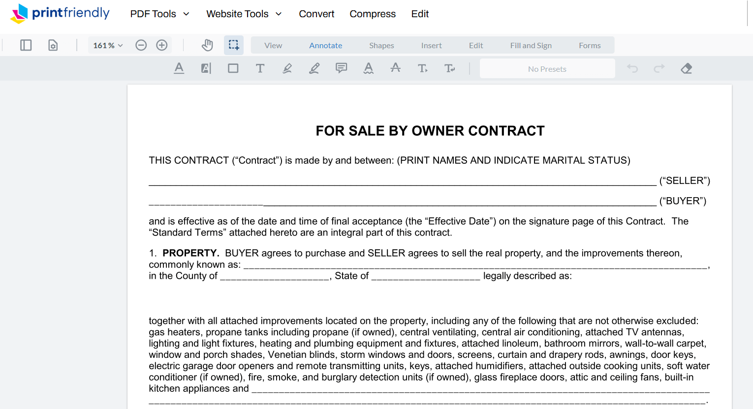  real estate contract for sale by owner free download, printfriendly