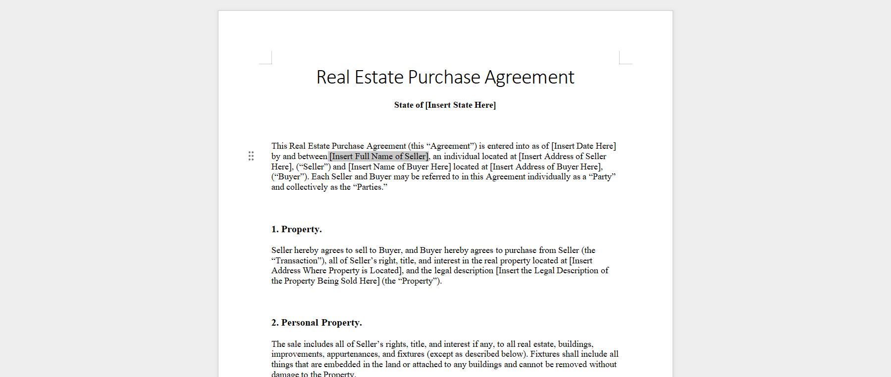 simple real estate purchase agreement edit with WPS Writer