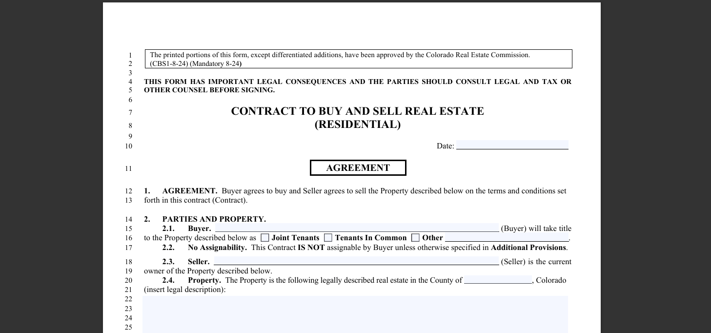 real estate contract for sale by owner free download Colorado