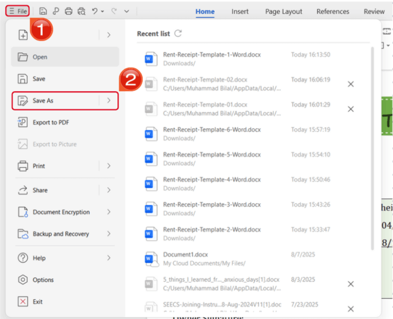 File Menu Options WPS Office