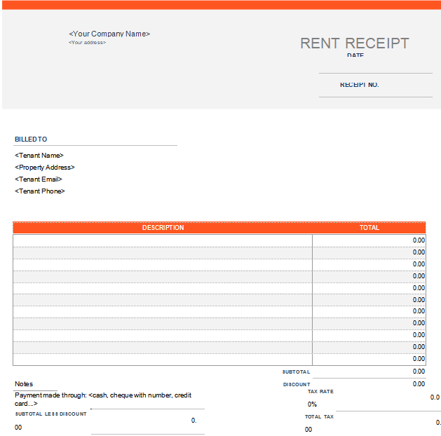 Rent Receipt Template 2 Invoice