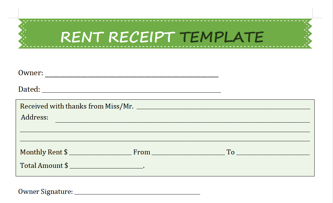 Rent Receipt Template ZIP 2