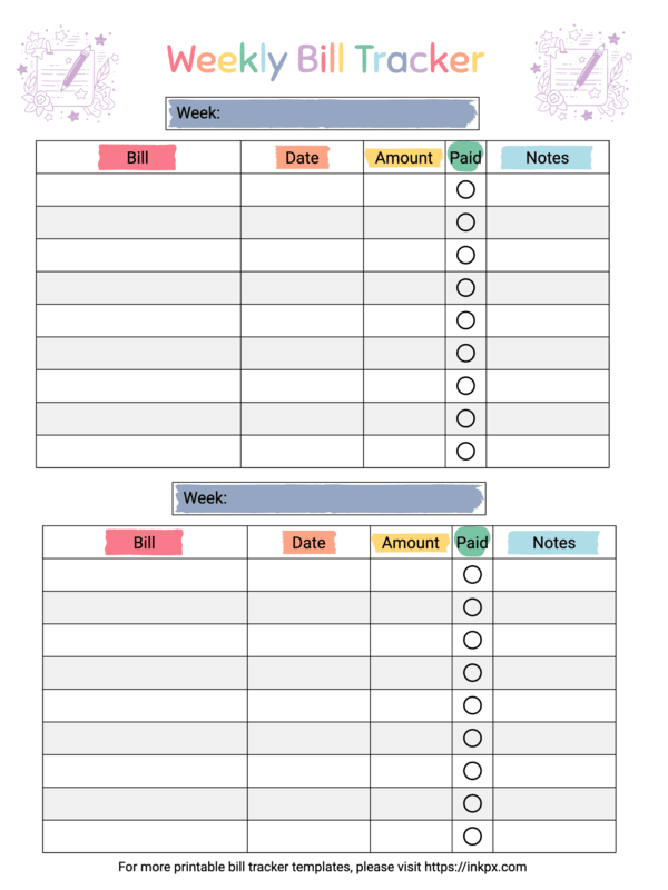 Rainbow weekly bill tracker